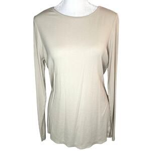 White + Warren Off White Pima Cotton Stretch Crewneck Ribbed Sweater Shirt Small